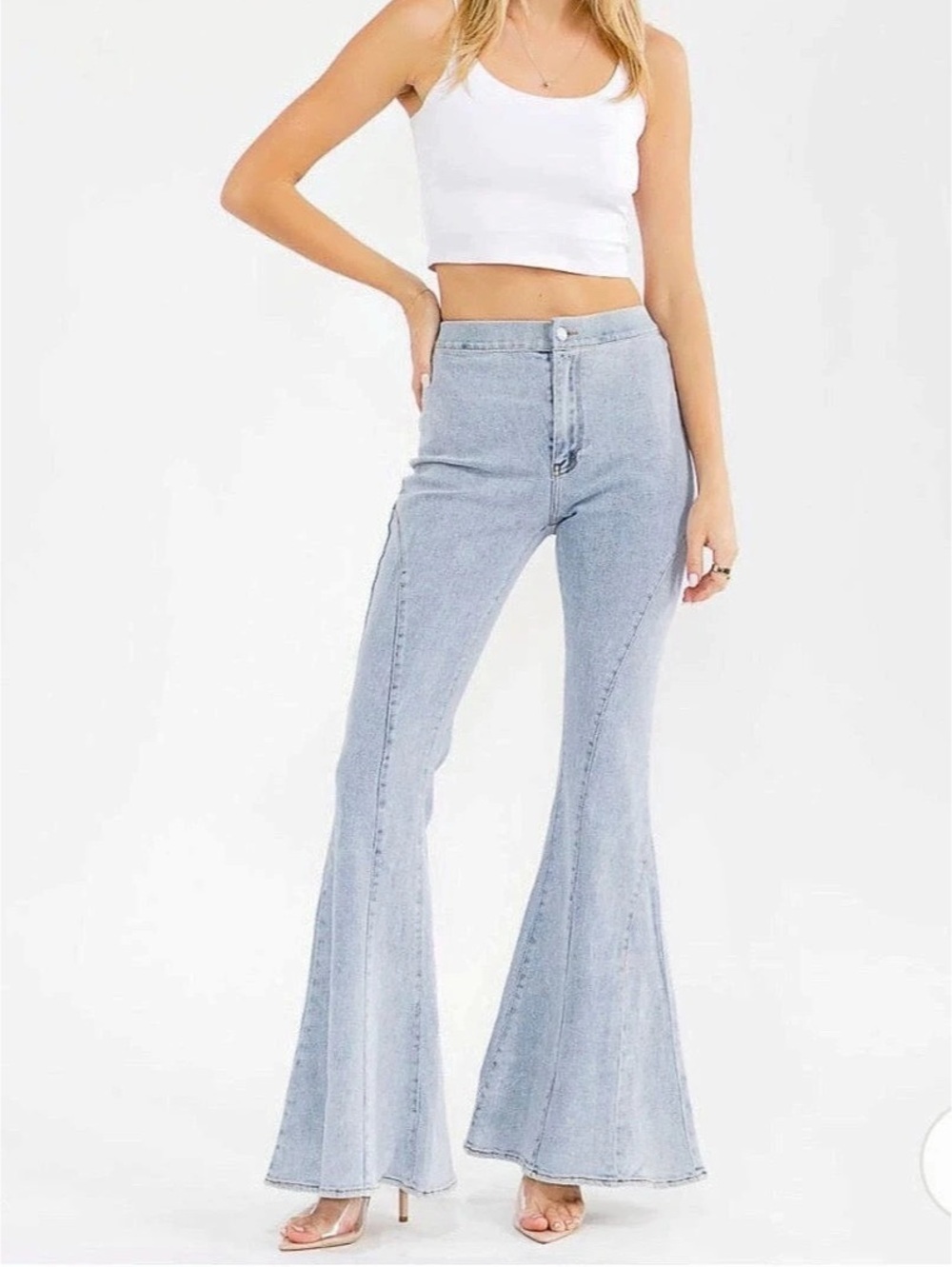 Entro Light Wash Seamed Flare Bell Bottom Jeans Size Large